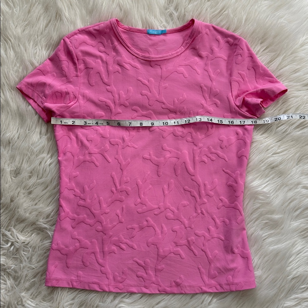 J Mclaughlin Signature Stretch Pink Embossed T-Shirt Size L - Picture 11 of 12